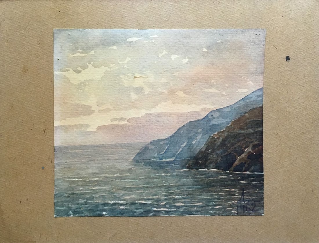 Watercolor painting Koktebel: Title: Watercolor painting Koktebel Description: No767 *** ABOUT THIS PAINTING *** * TITLE: "Koktebel" * ARTISTS: Dmitry Lednev * SIZE: 14x16 cm/'7.87x11.41 inches' * MEDIUM: watercolor, cardboard * H