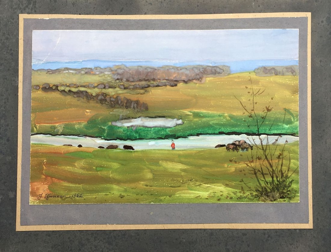 Watercolor painting By the river Tsyupka Ivan Kirillovich: Title: Watercolor painting By the river Tsyupka Ivan Kirillovich Description: No1014 *** ABOUT THIS PAINTING *** * TITLE: "By the river" * ARTISTS: Tsyupka Ivan Kirillovich * SIZE: 17x27 cm/'6.69x10.6