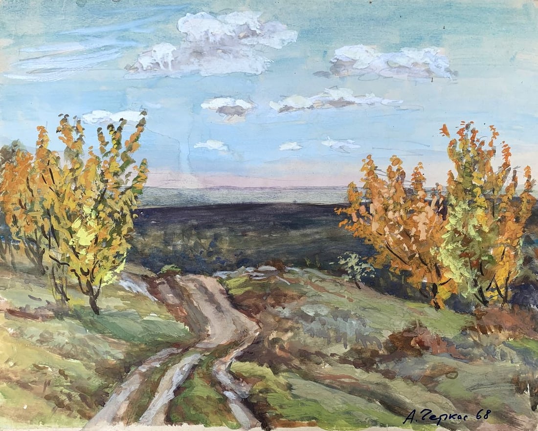 Watercolor painting Path in the field A. G. Cherkas: Title: Watercolor painting Path in the field A. G. Cherkas Description: No1302 *** ABOUT THIS PAINTING *** * TITLE: "Path in the field" * ARTISTS: A. G. Cherkas * SIZE: 38x50 cm/'14.96x19.68 inches' *