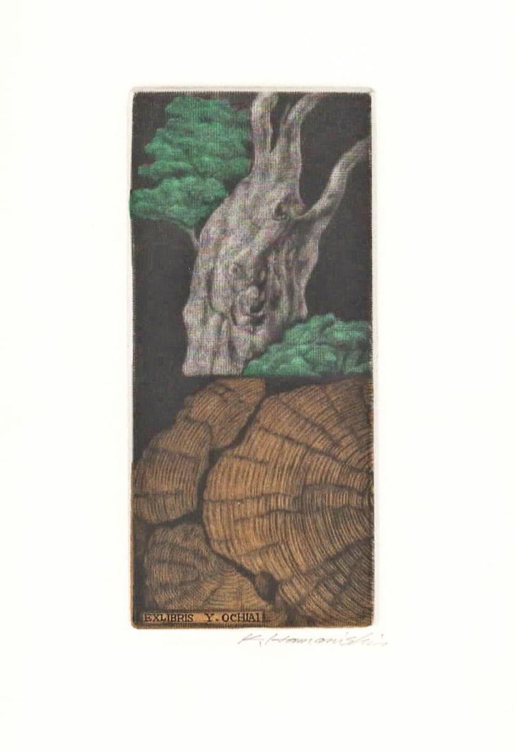 Katsunouri Hamanishi (B. - 1949):Annual Ring Of Cedar: ARTIST/TITLE: Katsunouri Hamanishi (B. - 1949):Annual Ring Of CedarDate: 2008Medium:MezzotintSize:The print Image measures 1 7/8 X 4 1/4 inches plus marginsConditon:The Ex-libris print is in