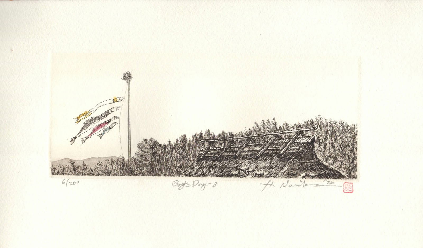 Hiroto Norikane (B - 1949): Boy's Day - 8: ARTIST/TITLE:Hiroto Norikane (B - 1949): Boy's Day - 8 Date:2024 Medium:Etching Edition:Limited Edition #6/200 Condition:The print is in excellent, never framed condition. It is signed and sealed by t