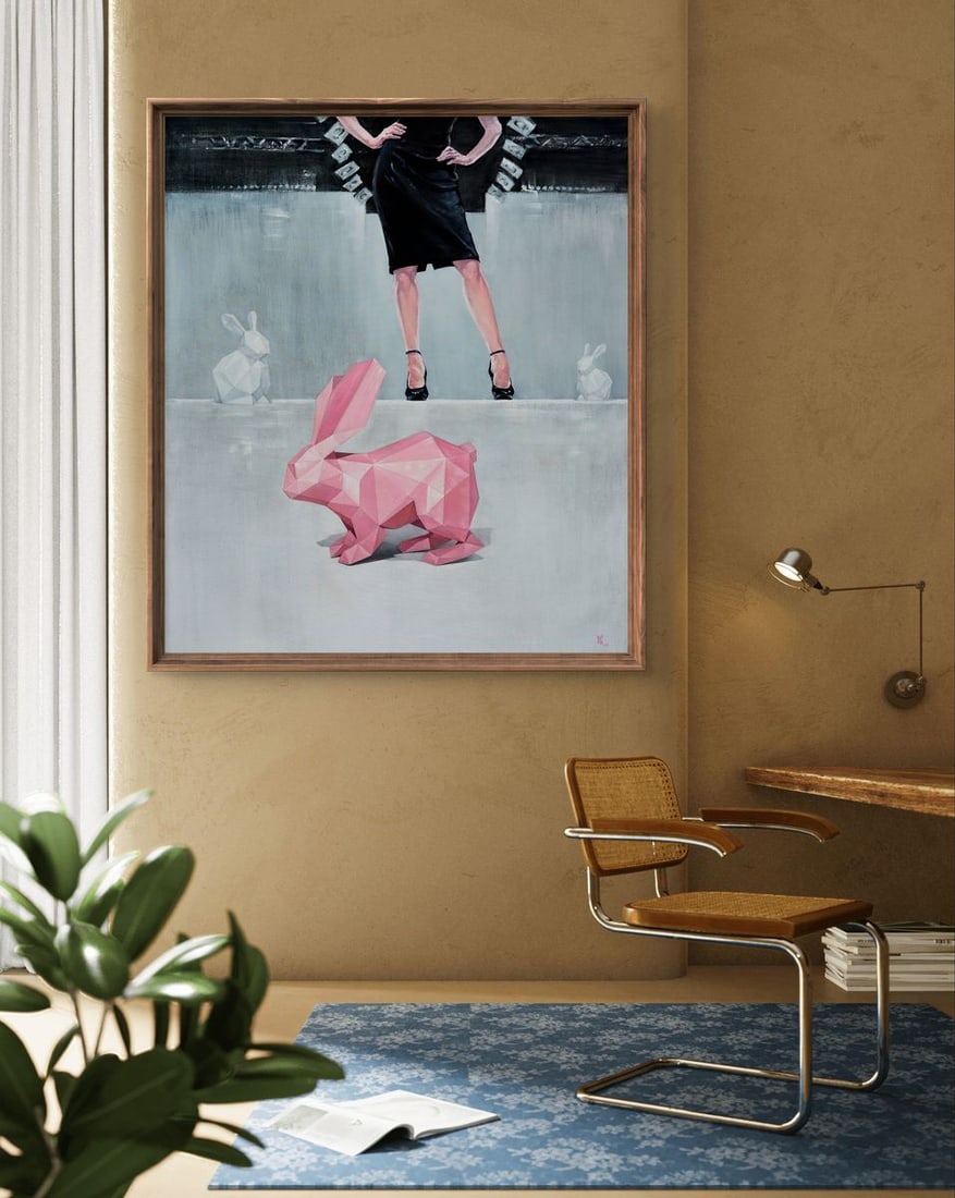 Oil painting Pink paper rabbit Oleg Kateryniuk - 2