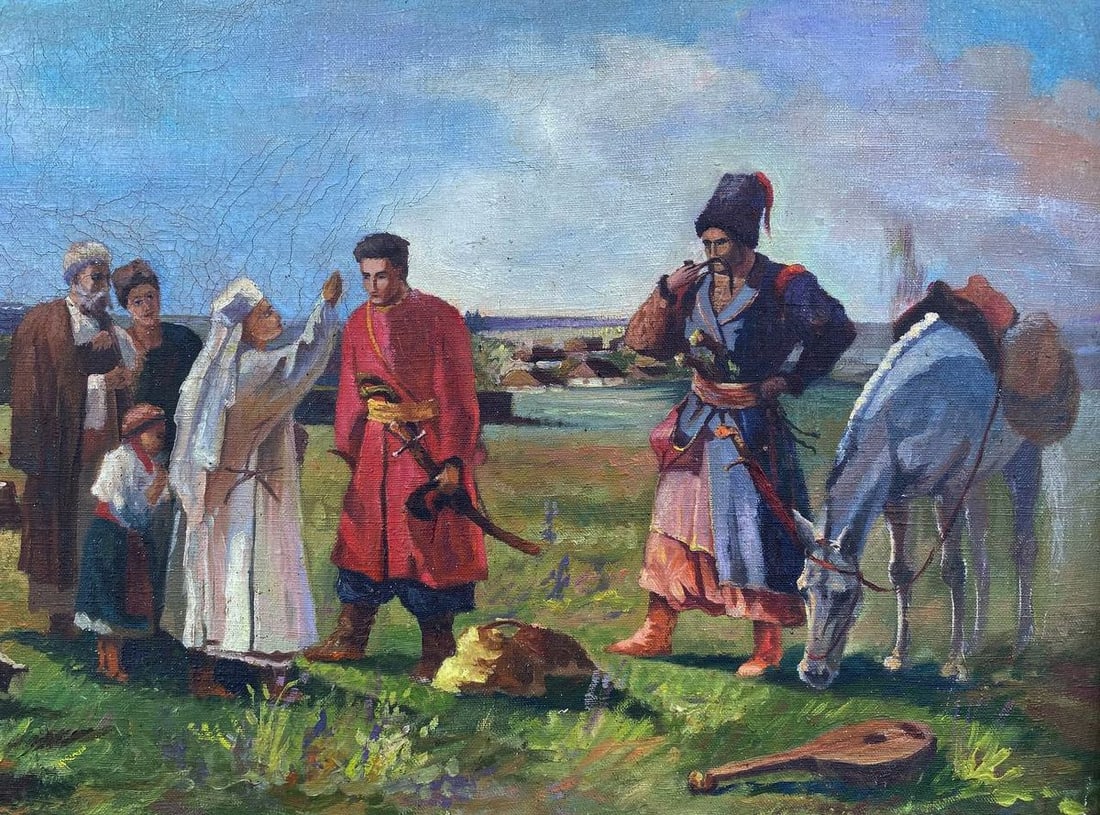 Oil painting Sending off to war Unknown artist - 2