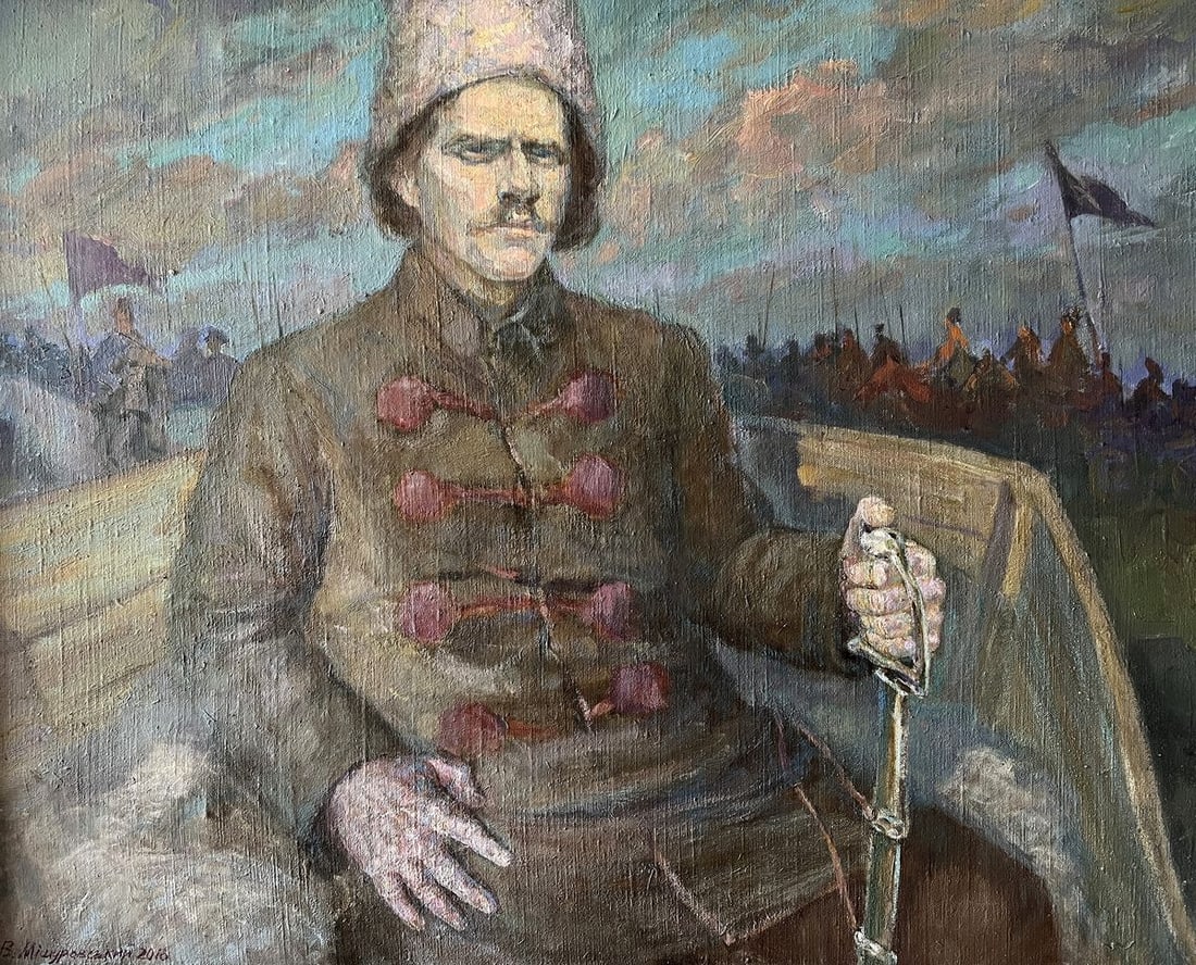 Oil painting Father's thoughts V. Mishurovsky: Title: Oil painting Father's thoughts V. Mishurovsky Description: No.184 "Father's Thoughts" by Viktor Myshurovsky is a contemplative and evocative painting that captures a moment of deep reflection.