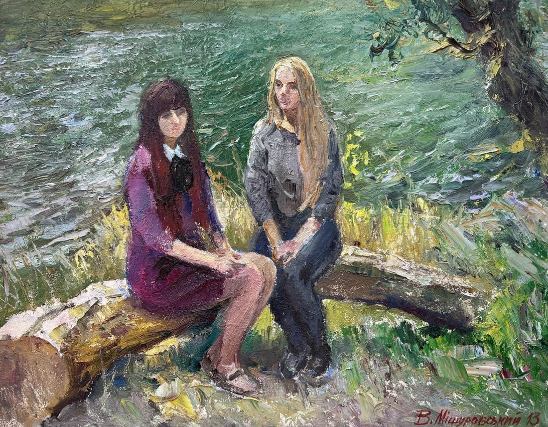 Oil painting Mermaids V. Mishurovsky: Title: Oil painting Mermaids V. Mishurovsky Description: No.260 "Mermaids" by Viktor Myshurovsky is a captivating painting that blends realism with a touch of mysticism. The artwork features two young