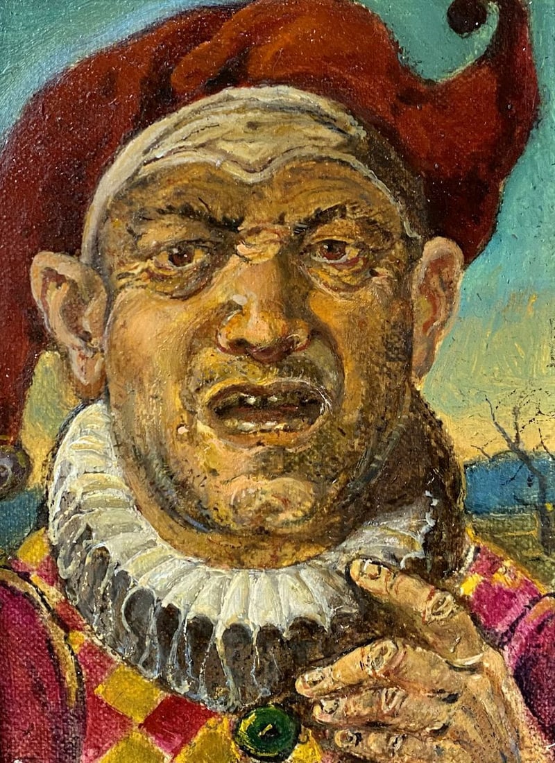 Oil painting Jester Litvinov Oleg Arkad'yevich: Title: Oil painting Jester Litvinov Oleg Arkad'yevich Description: No.Litv 476 *** ABOUT THIS PAINTING *** * TITLE: "Jester" * ARTISTS: Litvinov Oleg Arkad'yevich * SIZE: 19.5x14.5 cm/'7.67x5.70 inche