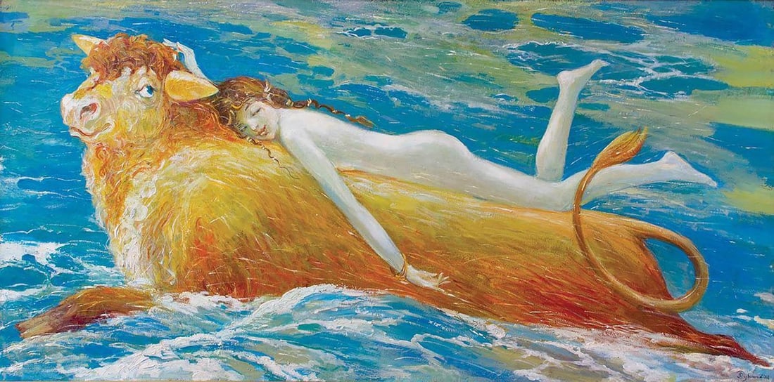 Oil painting Kidnapping Europe Titinin Yurii: Title: Oil painting Kidnapping Europe Titinin Yurii Description: No.Dub 12 *** ABOUT THIS PAINTING *** * TITLE: "Kidnapping Europe" * ARTISTS: Titinin Yurii * SIZE: 110x55 cm/'43.30x21.65 inches' *