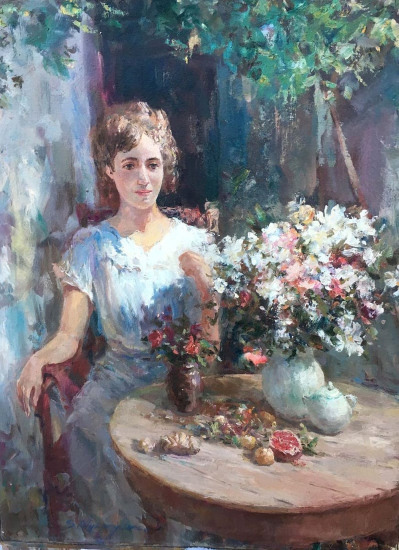 Pensive girl oil painting: Title: Pensive girl oil painting Description: No.74 * TITLE: "Pensive girl" * SIZE: 65x50cm/'25,59x19,68 inches' * MEDIUM: oil, canvas * HAND PAINTED: Original painting from our collection We offer fr