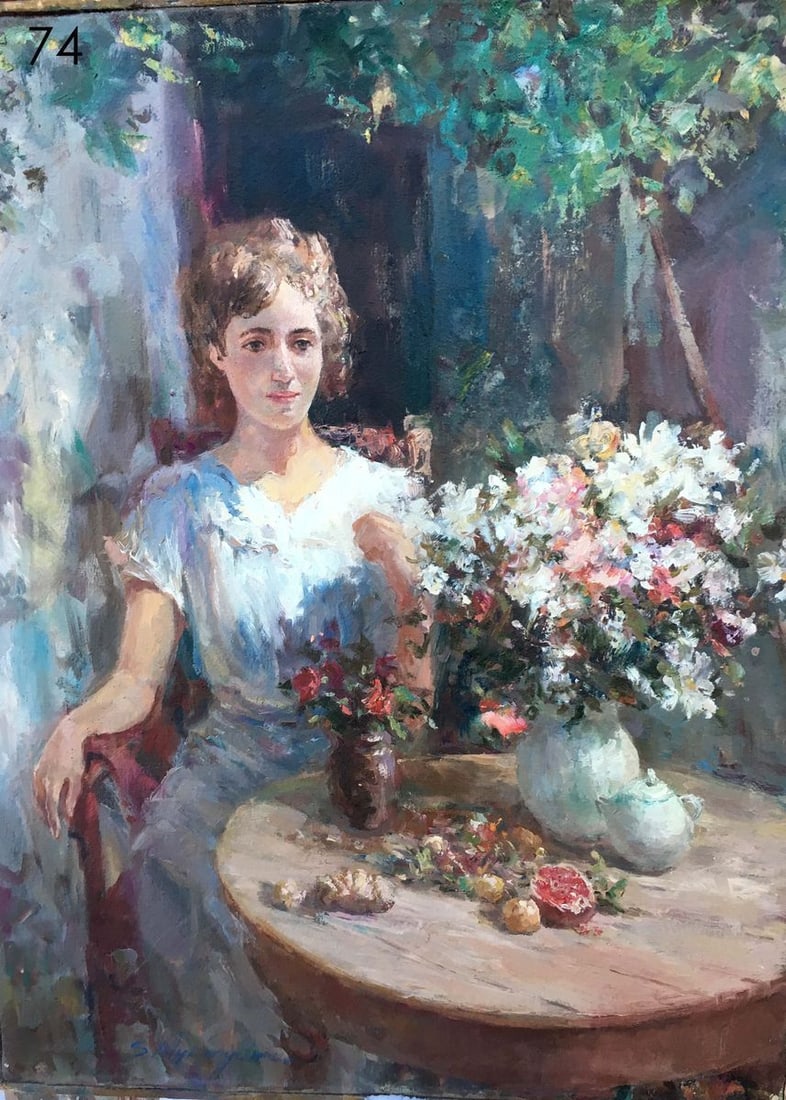 Pensive girl oil painting - 2