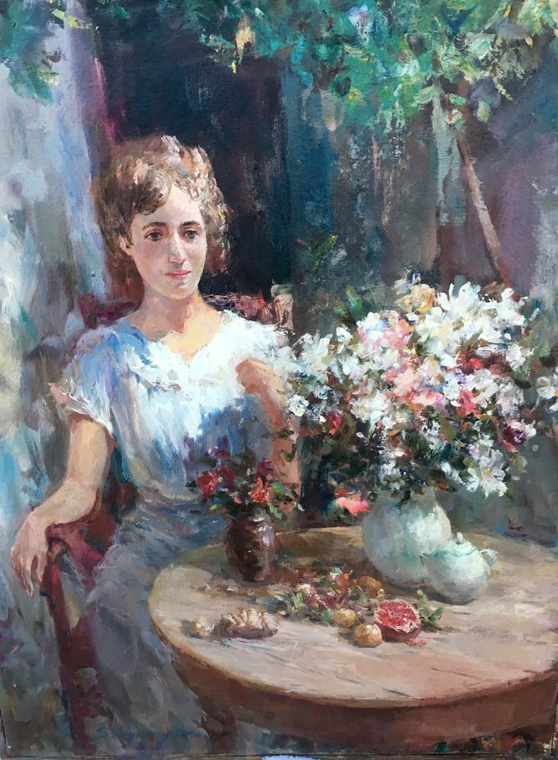 Pensive girl oil painting - 5