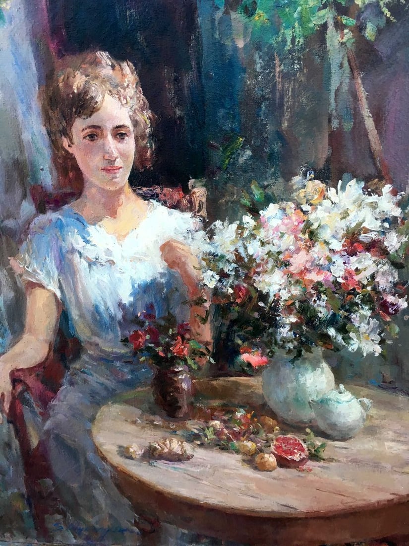 Pensive girl oil painting - 6