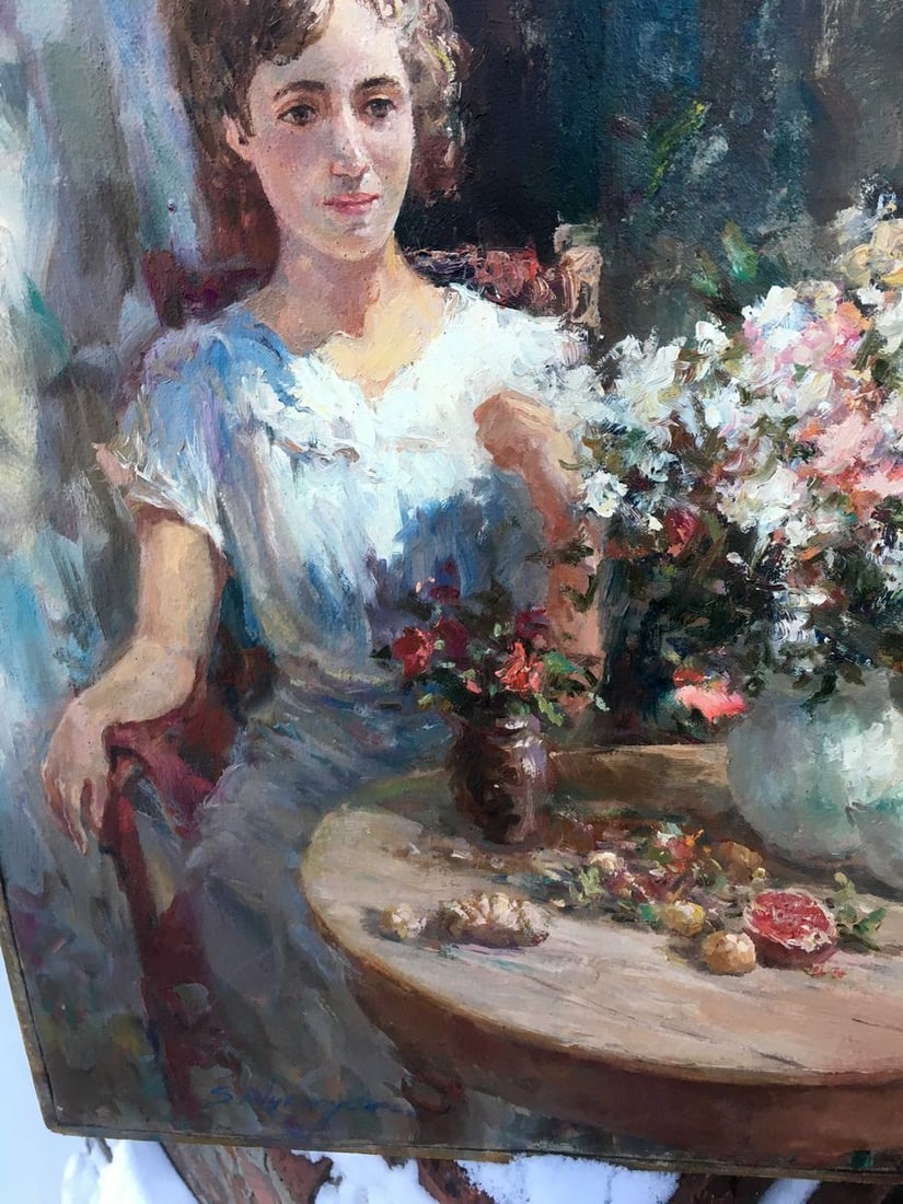 Pensive girl oil painting - 7