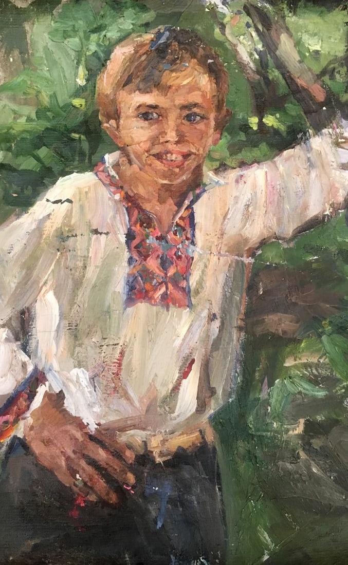 Oil painting Portrait of a boy Palazhchenko Irina: Title: Oil painting Portrait of a boy Palazhchenko Irina Description: No.645 *** ABOUT THIS PAINTING *** * TITLE: "Portrait of a boy" * ARTISTS: Palazhchenko Irina * SIZE: 59x40 cm/'23.22x15.74 inches