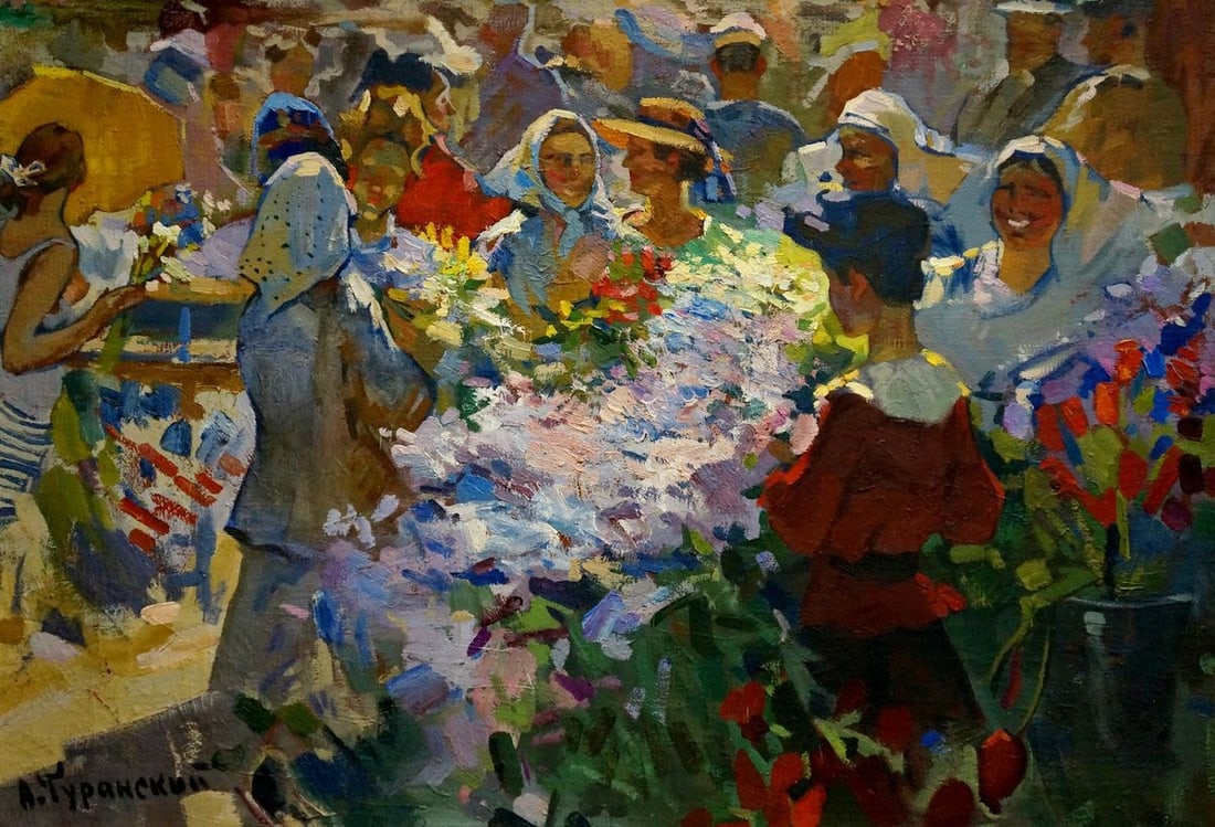 Oil painting On the market Turansky Alexander Alekseevich: Title: Oil painting On the market Turansky Alexander Alekseevich Description: No.Vern 1194 *** ABOUT THIS PAINTING *** * TITLE: "On the market" * ARTISTS: Turansky Alexander Alekseevich * SIZE: