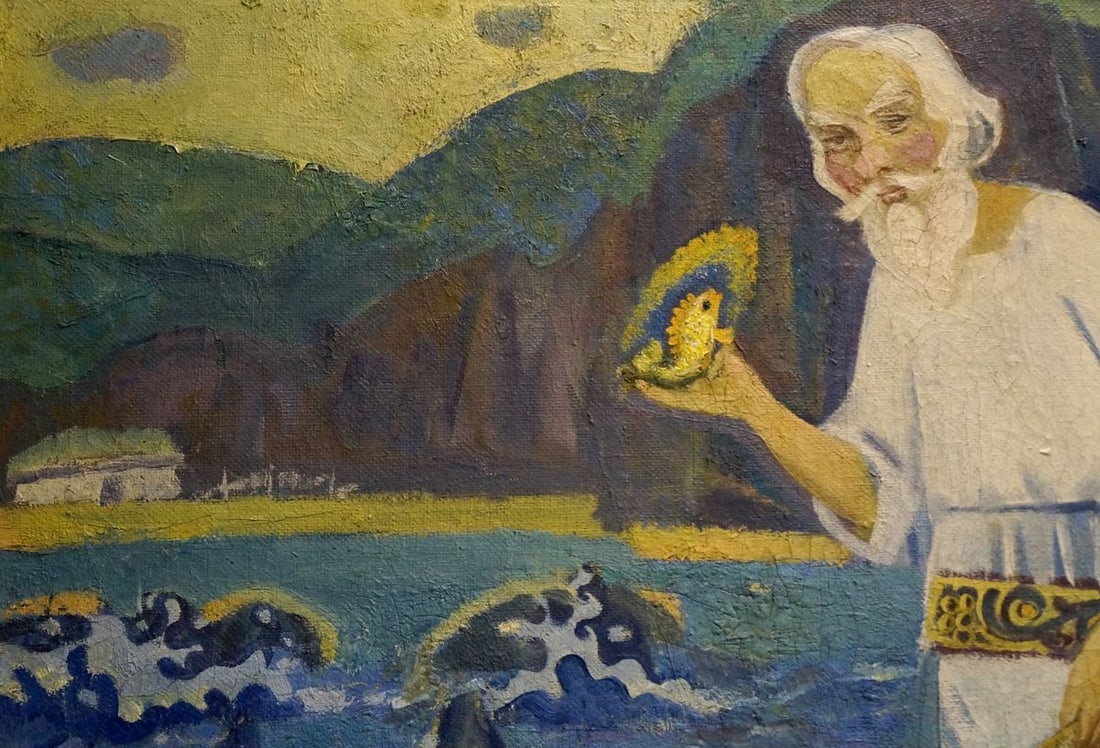 Oil painting Grandfather fishing Vasily Sergeevich Ryabchenko - 3