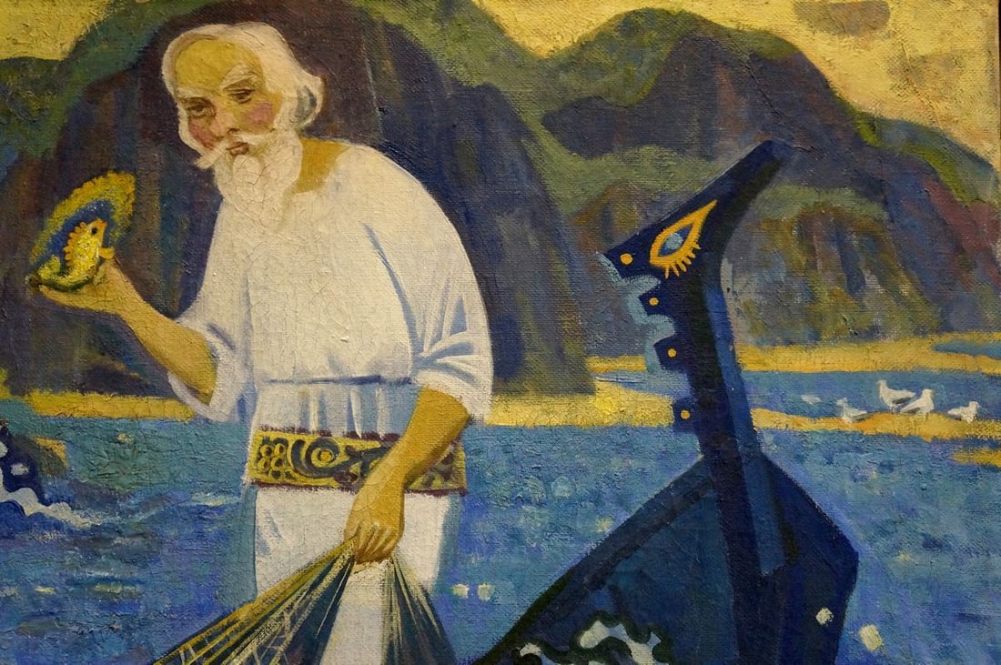 Oil painting Grandfather fishing Vasily Sergeevich Ryabchenko - 4