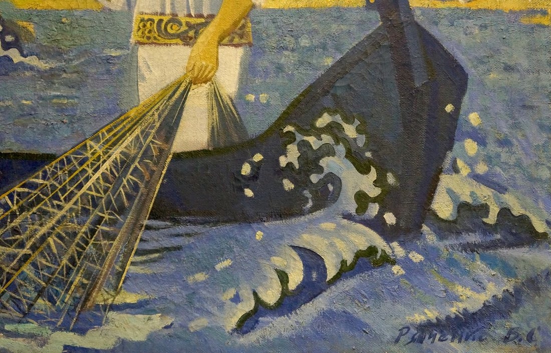 Oil painting Grandfather fishing Vasily Sergeevich Ryabchenko - 5