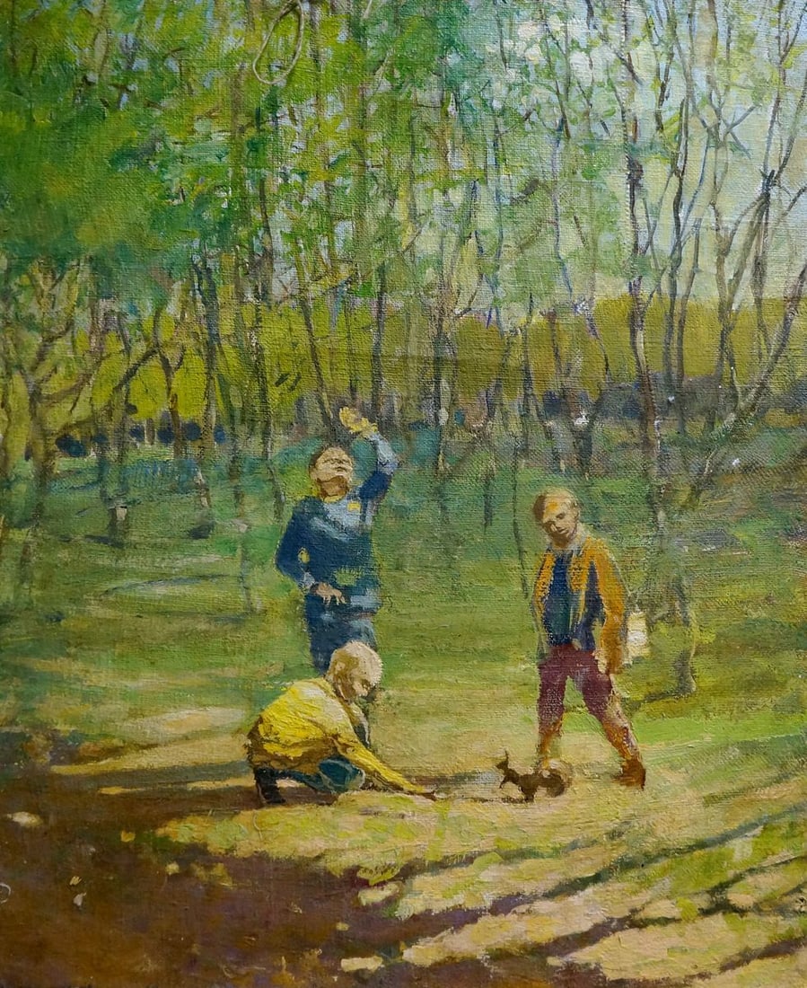 Oil painting Kids in the forest: Title: Oil painting Kids in the forest Description: No.Vern 1096 *** ABOUT THIS PAINTING *** * TITLE: "Kids in the forest" * ARTISTS: Unknown artist * SIZE: 54x45 cm/'21.25x17.71 inches' * MEDIUM: