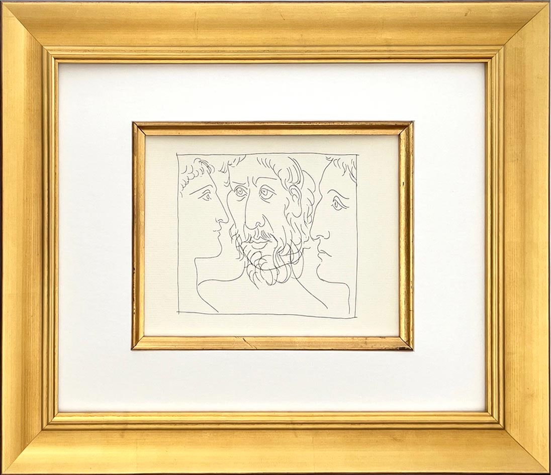 Picasso 21 Three heads of men framed: Title: Picasso 21 Three heads of men framed Description: Title: Three heads of men framed Artist: Pablo Picasso (after) Country: Spain Medium: Facsimile - 21 Marks: Not signed, not numbered Paper