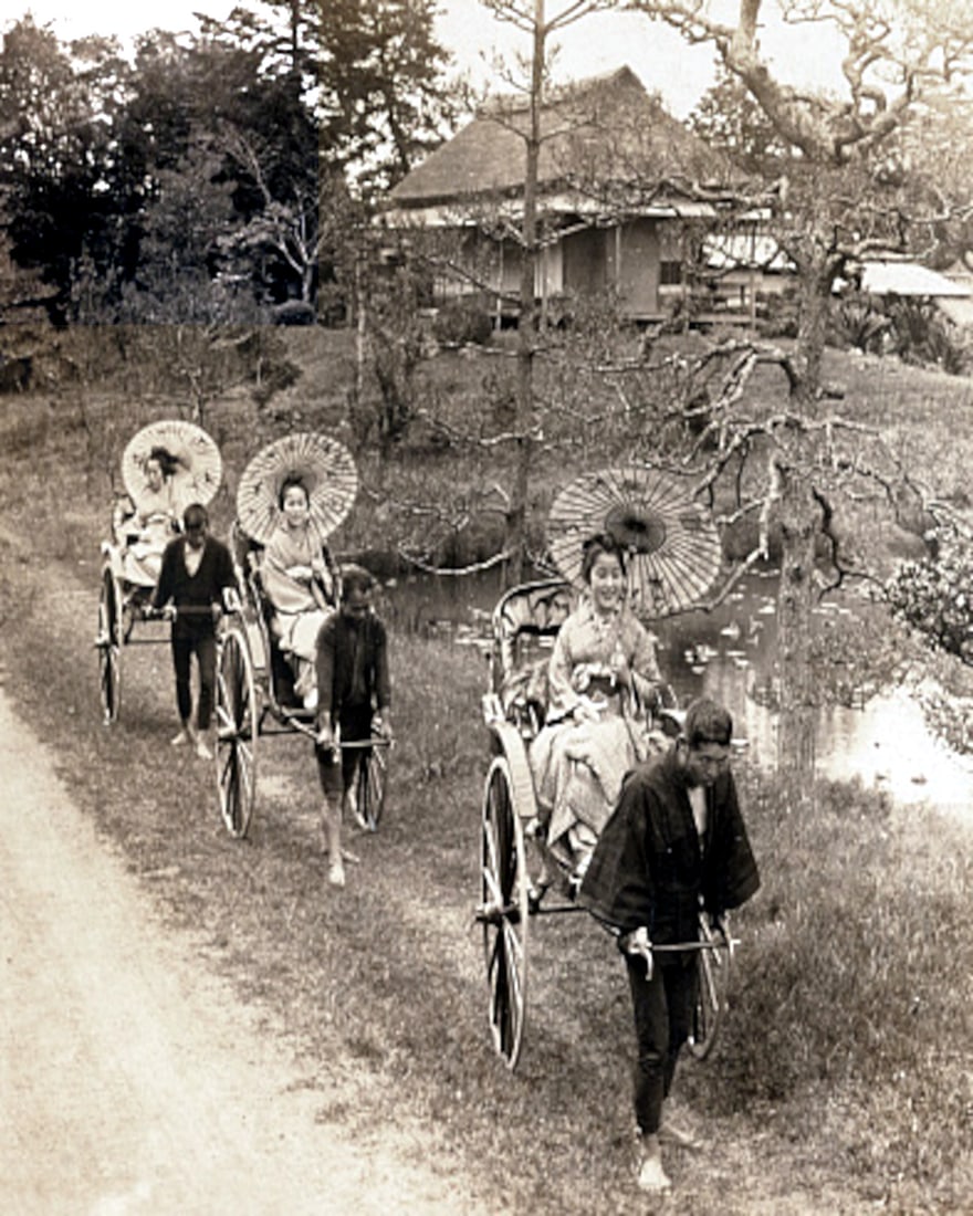 1904, Dainty Geishas Enjoying A Morning Ride, Hikone, Japan