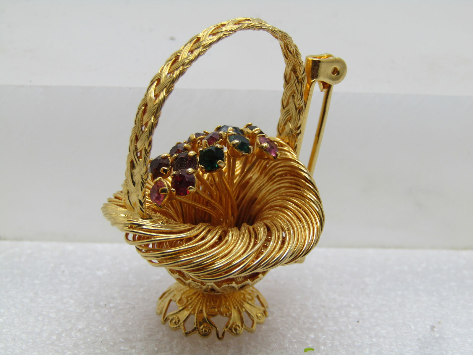 Vintage Rhinestone Floral Basket Brooch, 1960's-1970's - 2