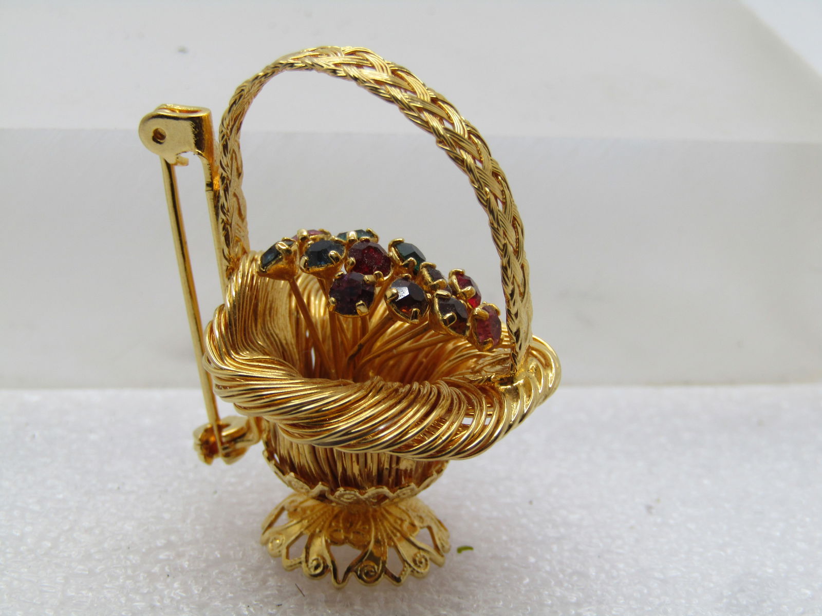 Vintage Rhinestone Floral Basket Brooch, 1960's-1970's - 3