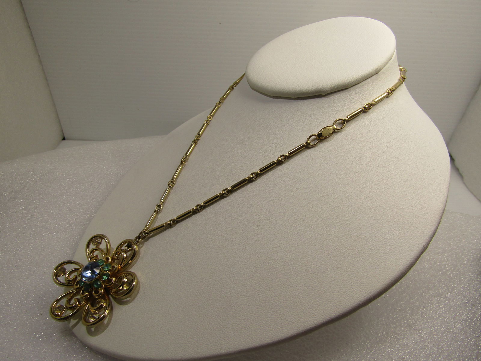 Vintage Blue/Aqua Rhinestone Blossom Necklace, Coro Tag, 15", 1950's-1960's - 2