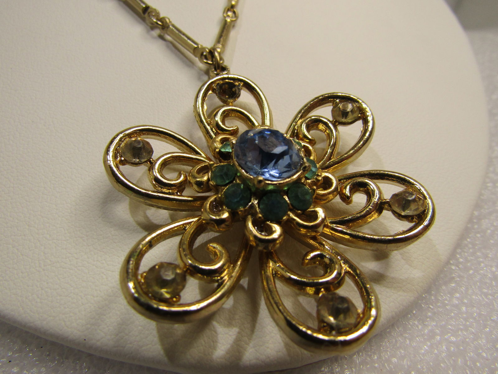 Vintage Blue/Aqua Rhinestone Blossom Necklace, Coro Tag, 15", 1950's-1960's - 4