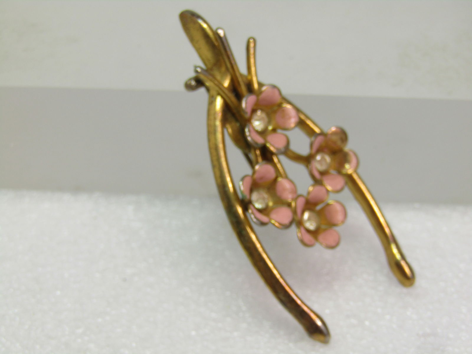 Vintage Pink Enameled Floral Wishbone Brooch, 1950's-1960's - 4