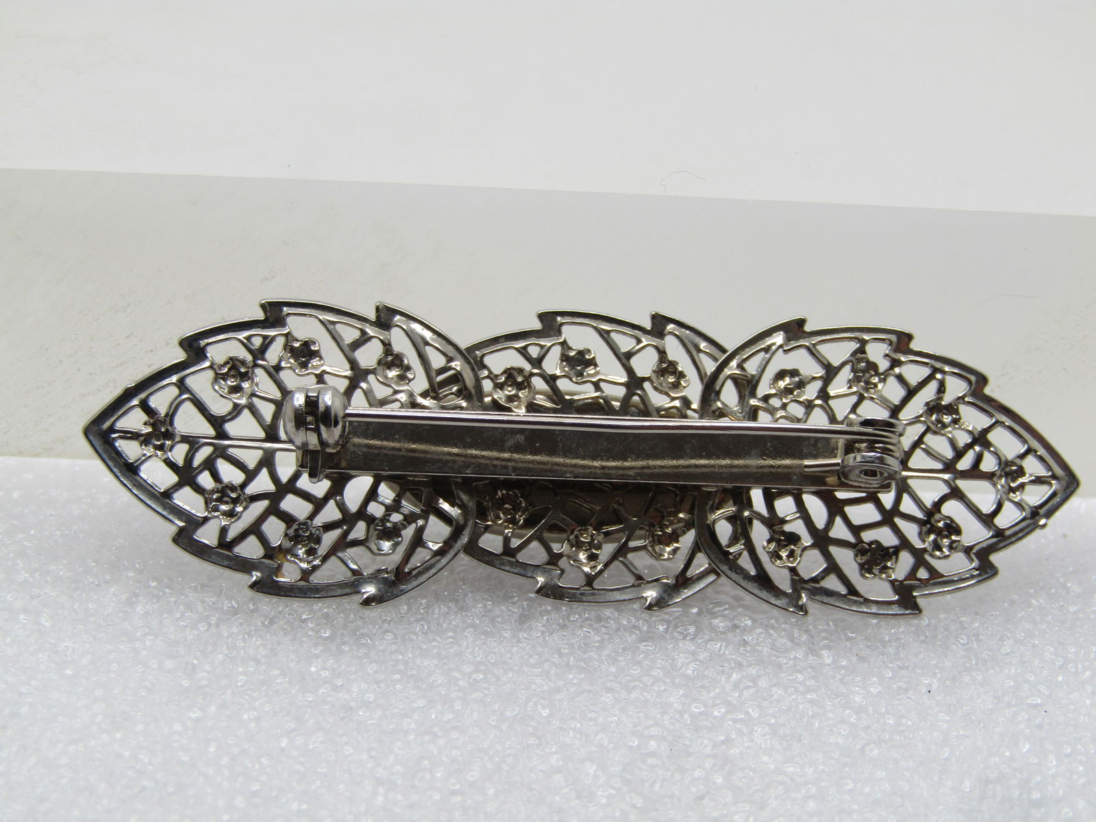 Vintage Filigree Leaf with Glitter Stone Brooch, 1960's-1970's - 4