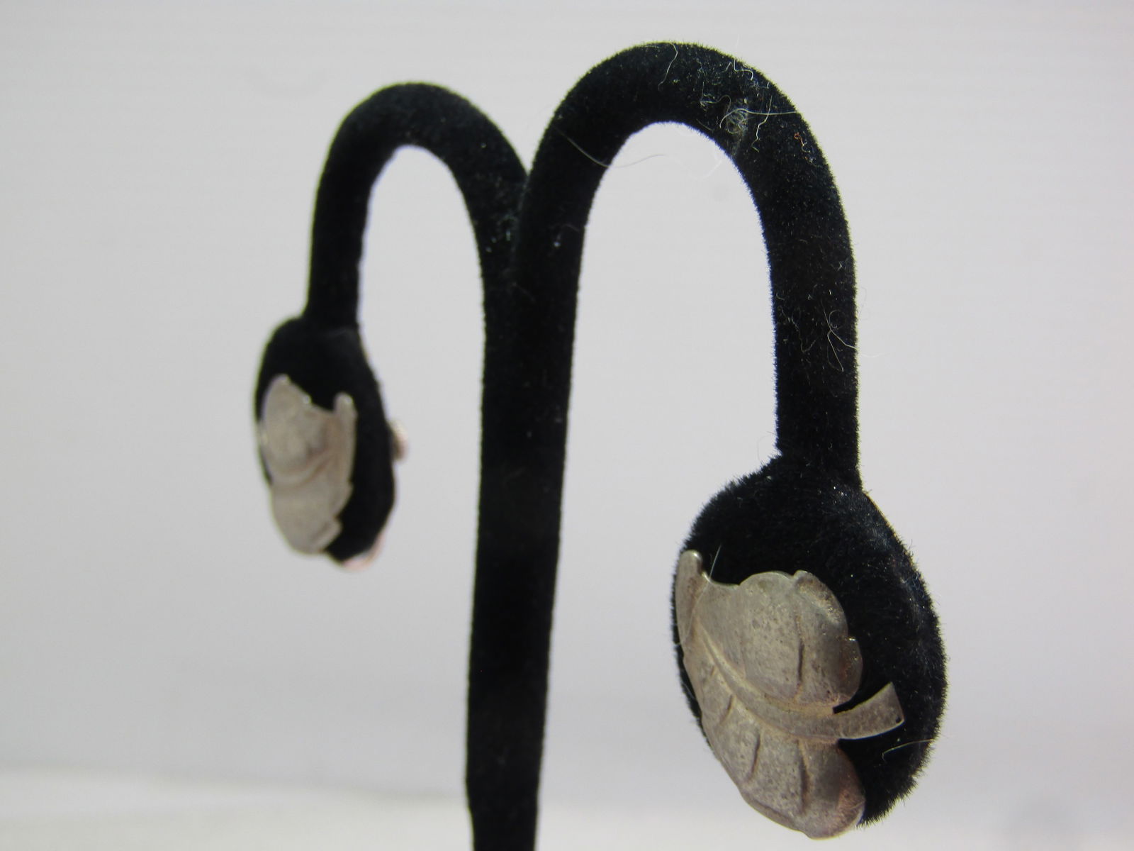 Vintage Sterling Silver Leaf Earrings, 1940's-1950's, Screw Back - 2