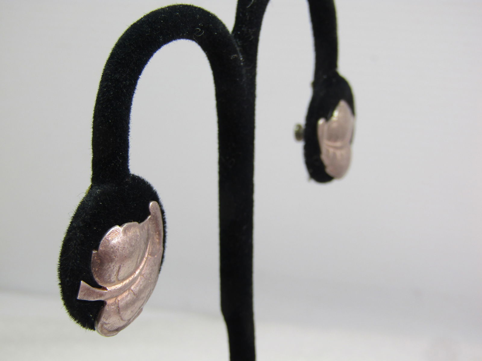 Vintage Sterling Silver Leaf Earrings, 1940's-1950's, Screw Back - 3