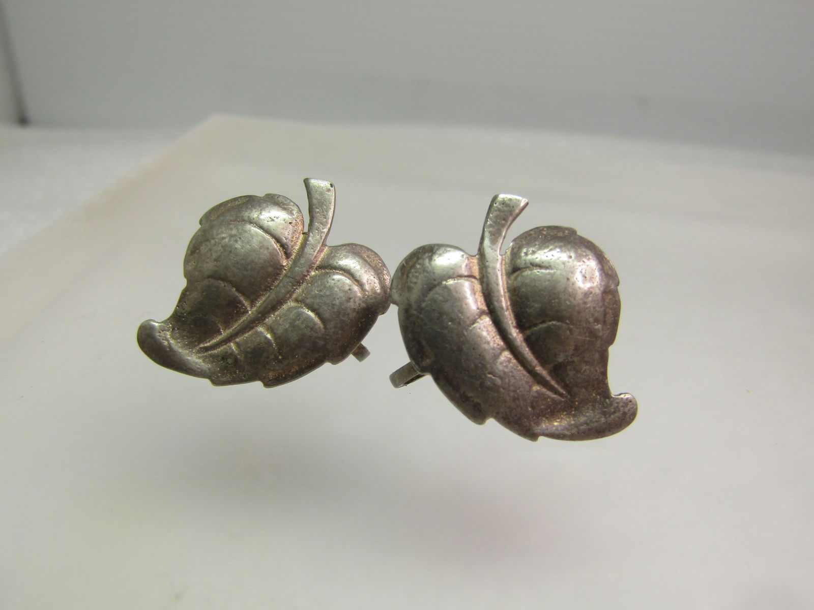 Vintage Sterling Silver Leaf Earrings, 1940's-1950's, Screw Back - 5