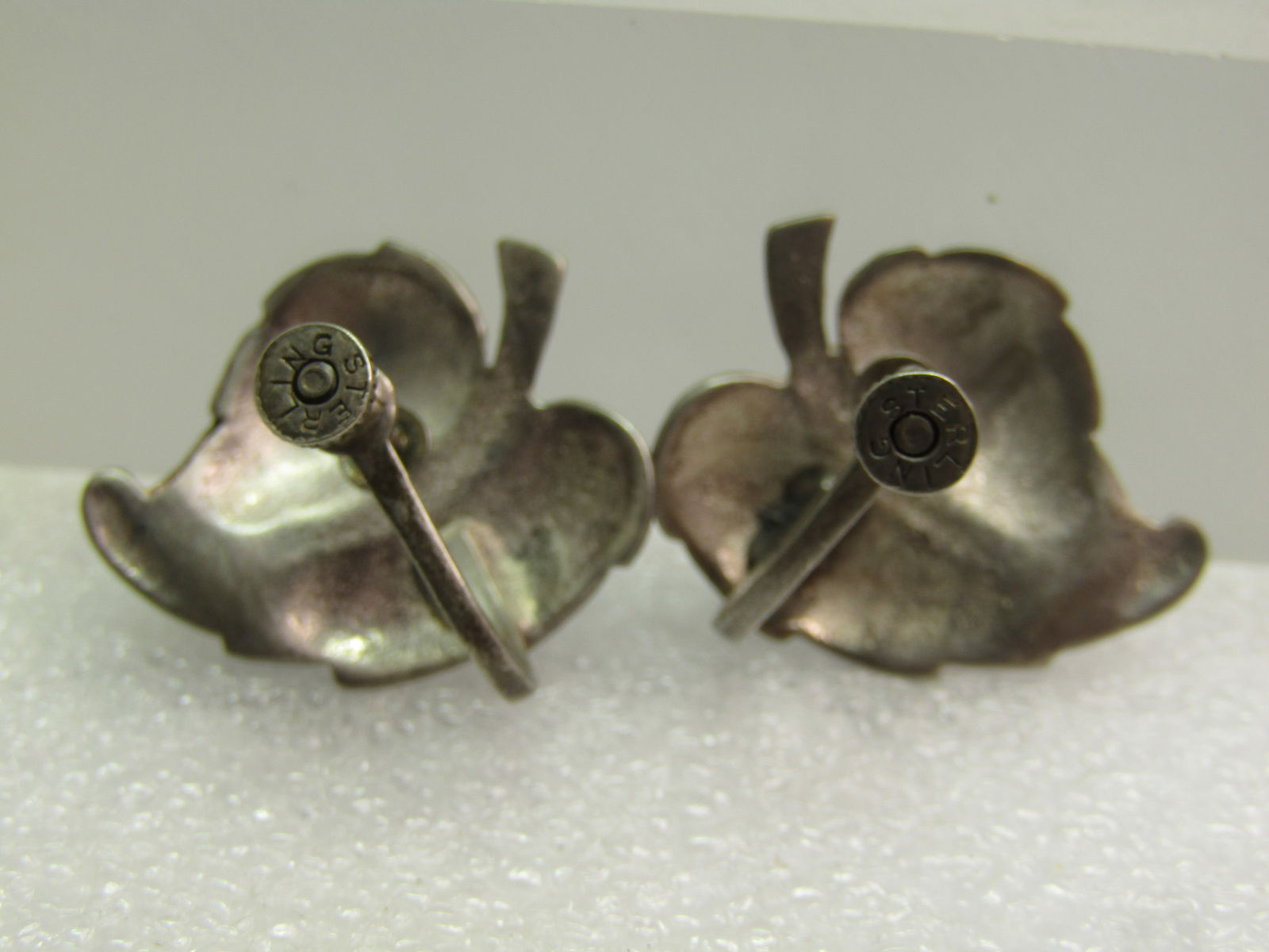 Vintage Sterling Silver Leaf Earrings, 1940's-1950's, Screw Back - 6