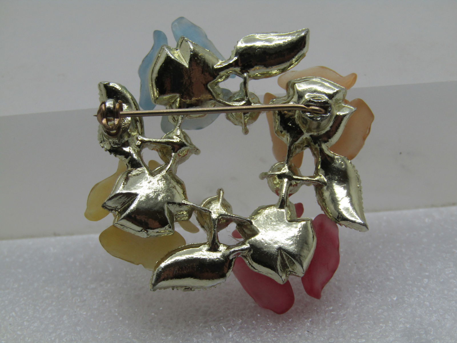 Vintage Faux Carved Rose Brooch with Rhinestones, 1950's-1960's - 4