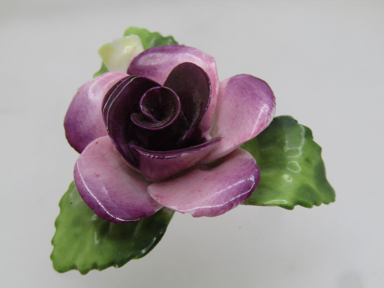 Vintage Porcelain Rose Brooch, England, 1960's, 1.75", Signed - 4