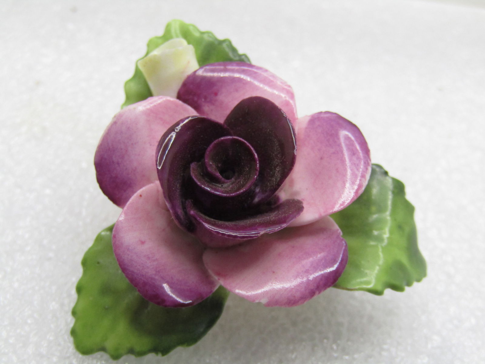 Vintage Porcelain Rose Brooch, England, 1960's, 1.75", Signed - 6