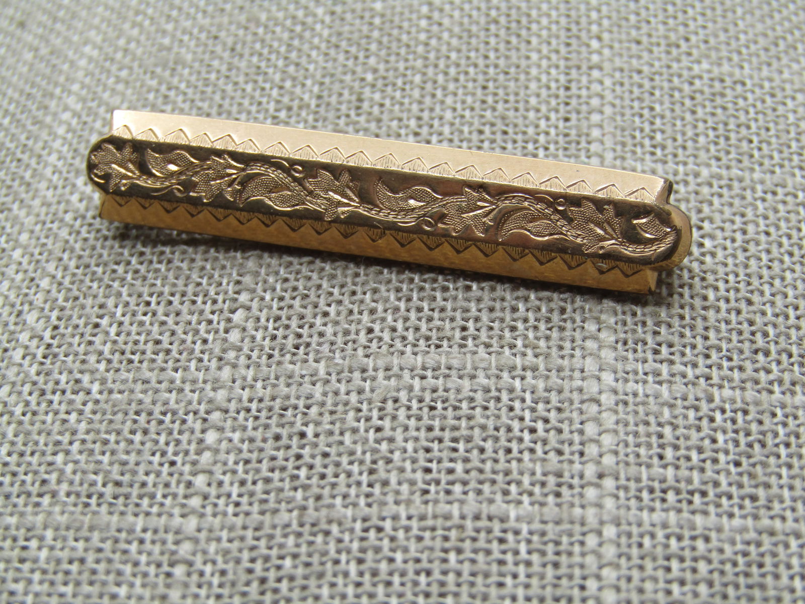 Vintage 10kt GF Bar Brooch Engraved, 1800's, C-Clasp - 2