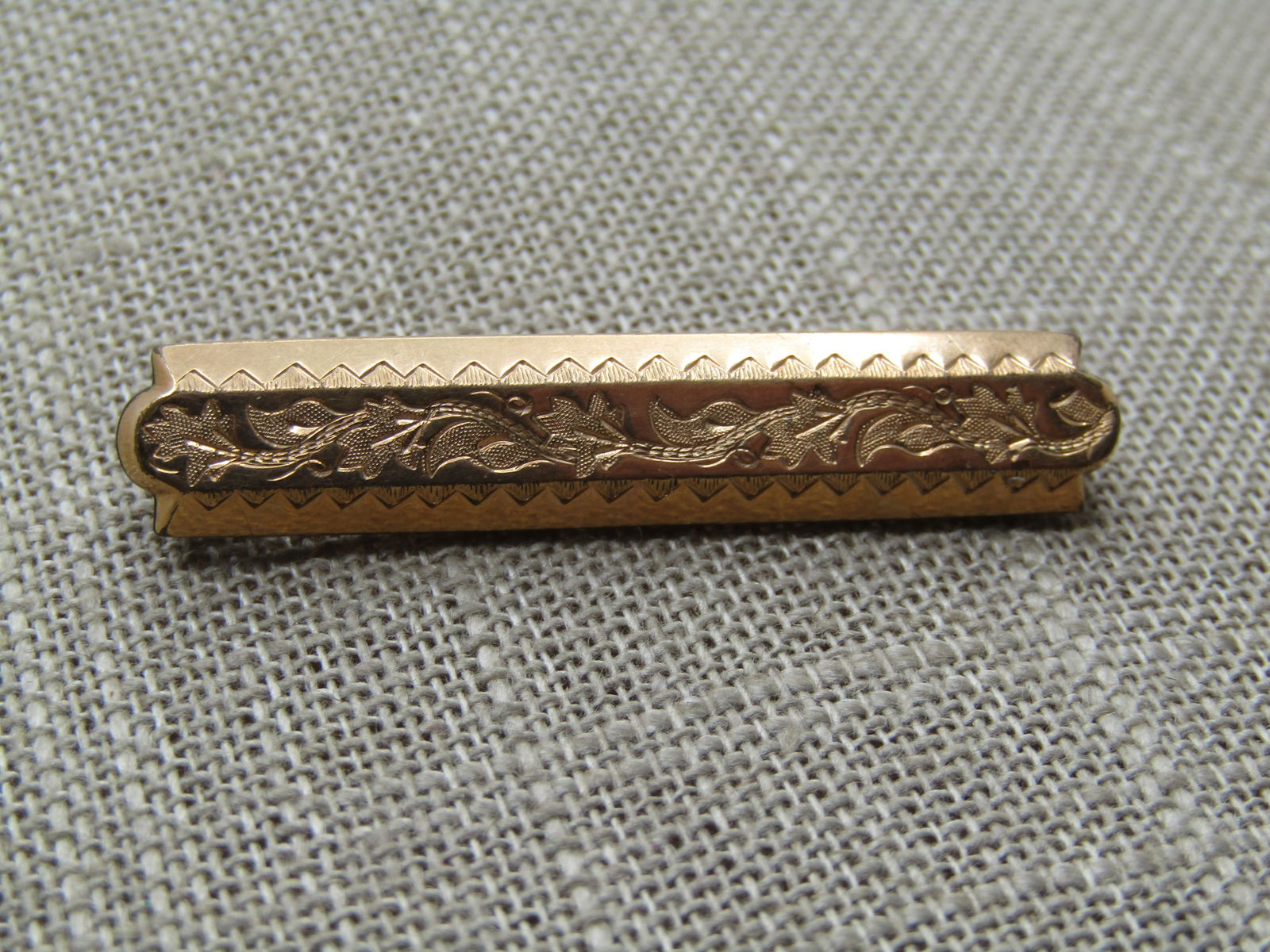 Vintage 10kt GF Bar Brooch Engraved, 1800's, C-Clasp - 3