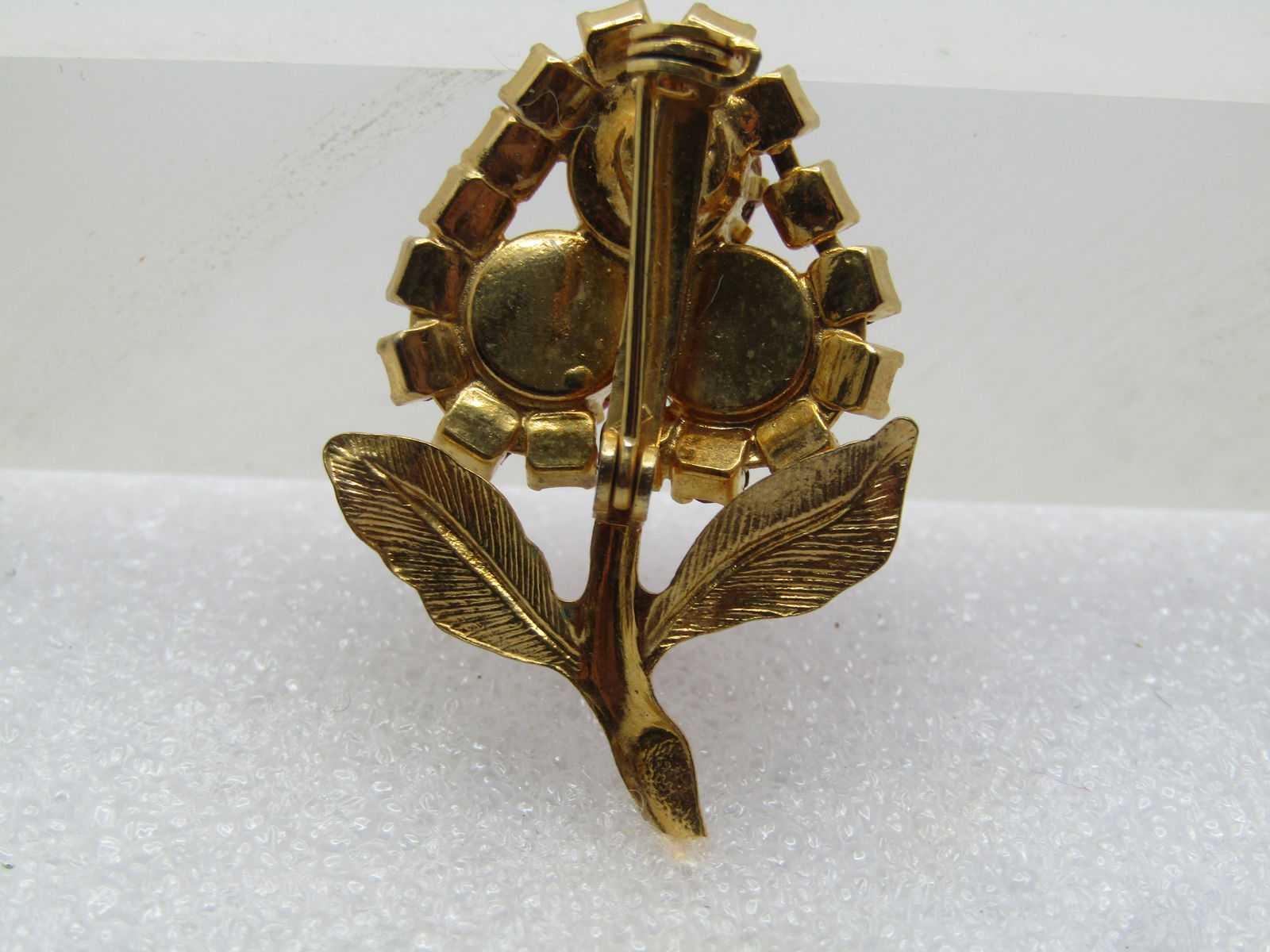 Vintage Pink Rhinestone Floral Brooch, Blossom & Stem, 1960's - 4