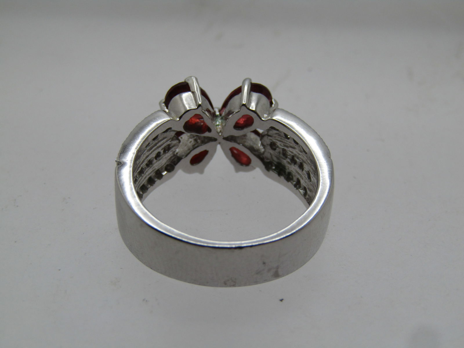 Silver Plated Tourmaline Floral or Butterfly & CZ Wide Ring, Sz. 7, 1990's - 5