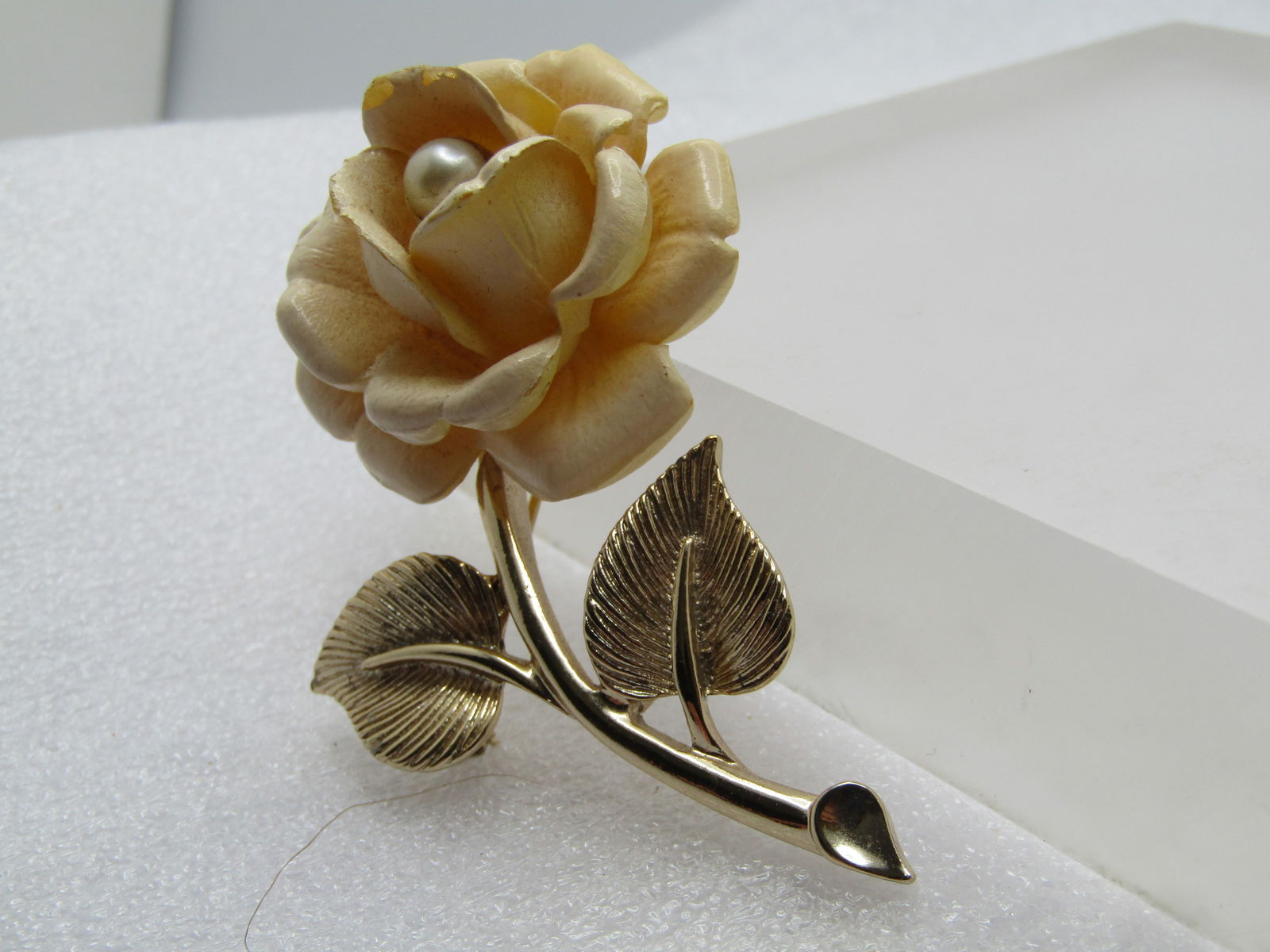 Vintage White Rose Faux Pearl Brooch, Sarah Coventry, 1950's - 2
