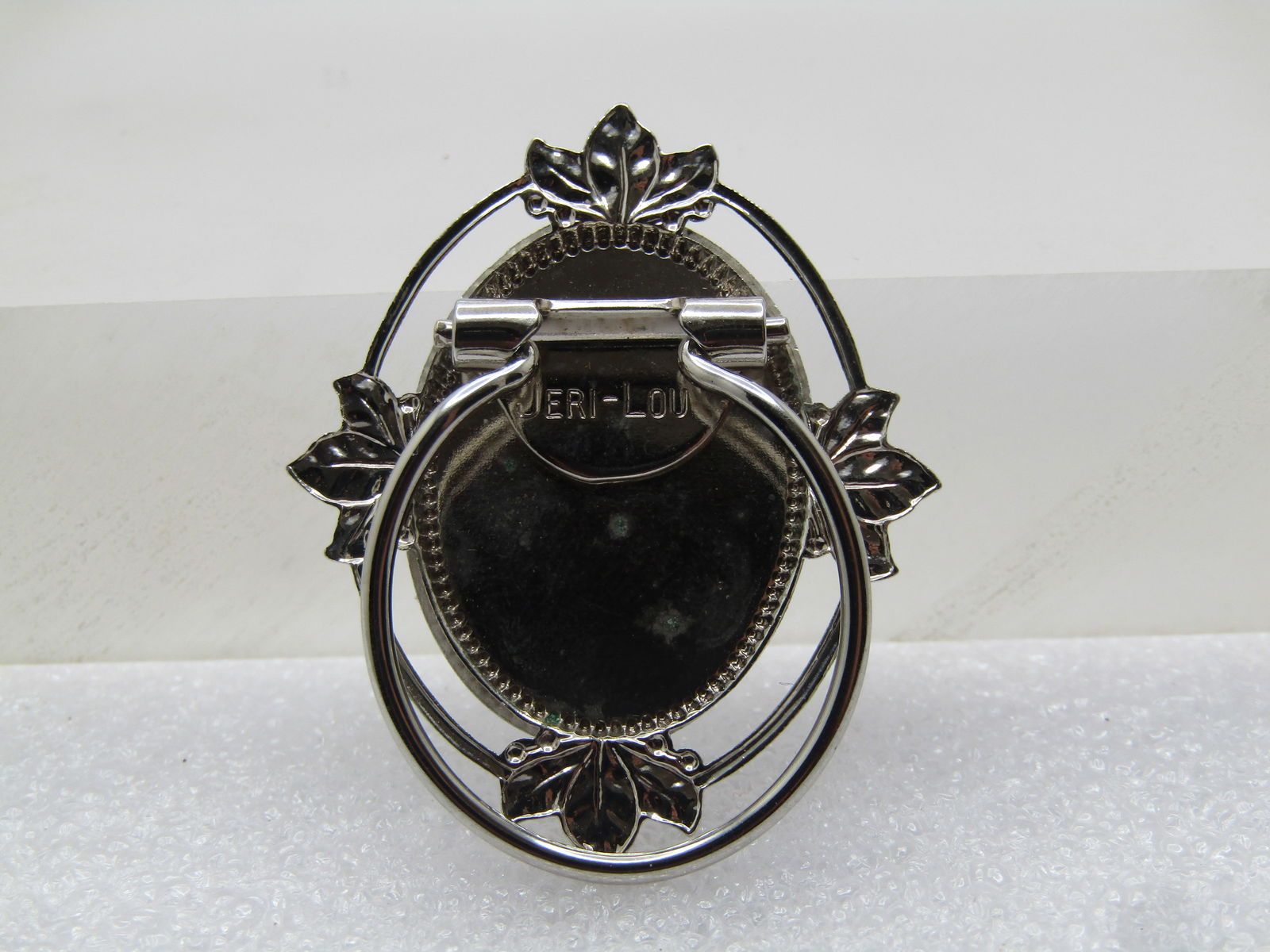 Vintage Engraved Floral Scarf Clip, Signed Jeri-Lou, 1970's-1980's - 4