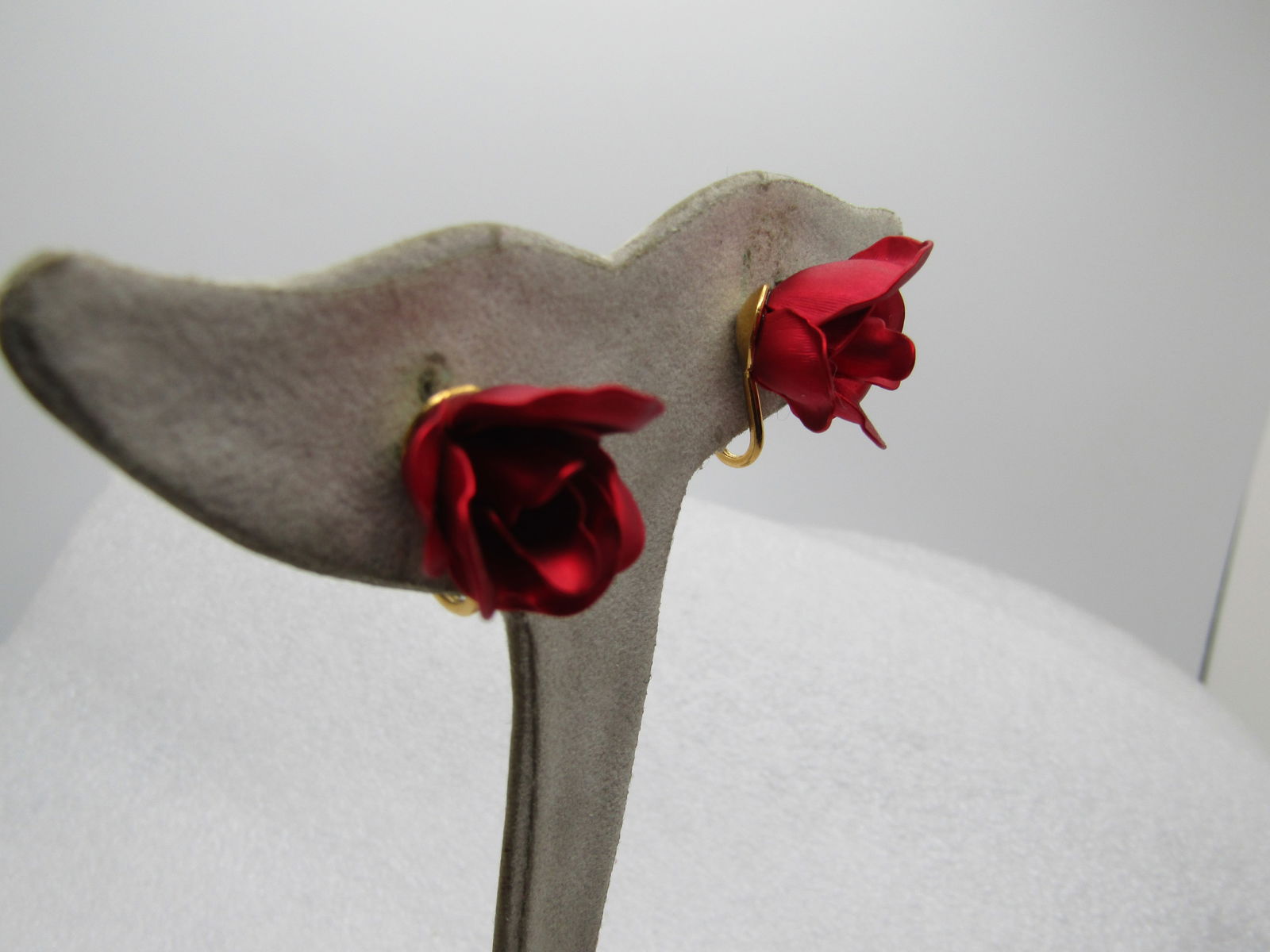 Vintage Red Rose Two Brooches & Earrings Set, Clip, Signed Cerrito, 1960's-1970's - 10
