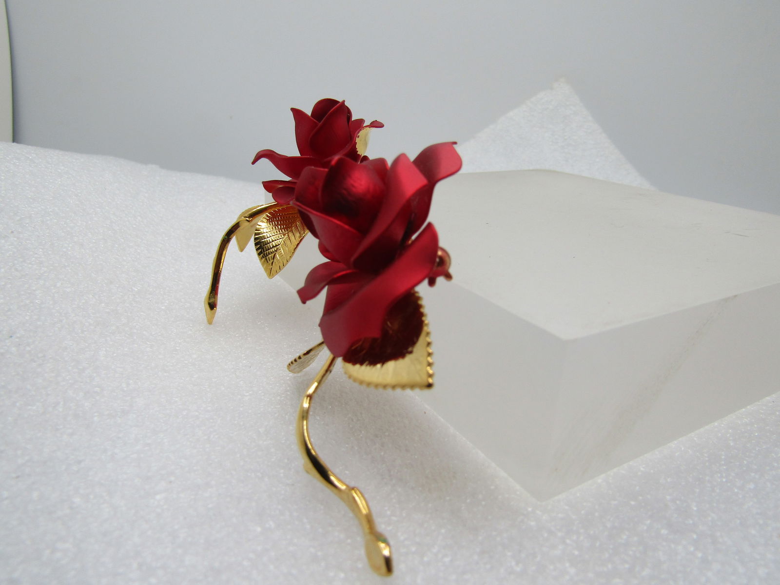 Vintage Red Rose Two Brooches & Earrings Set, Clip, Signed Cerrito, 1960's-1970's - 3