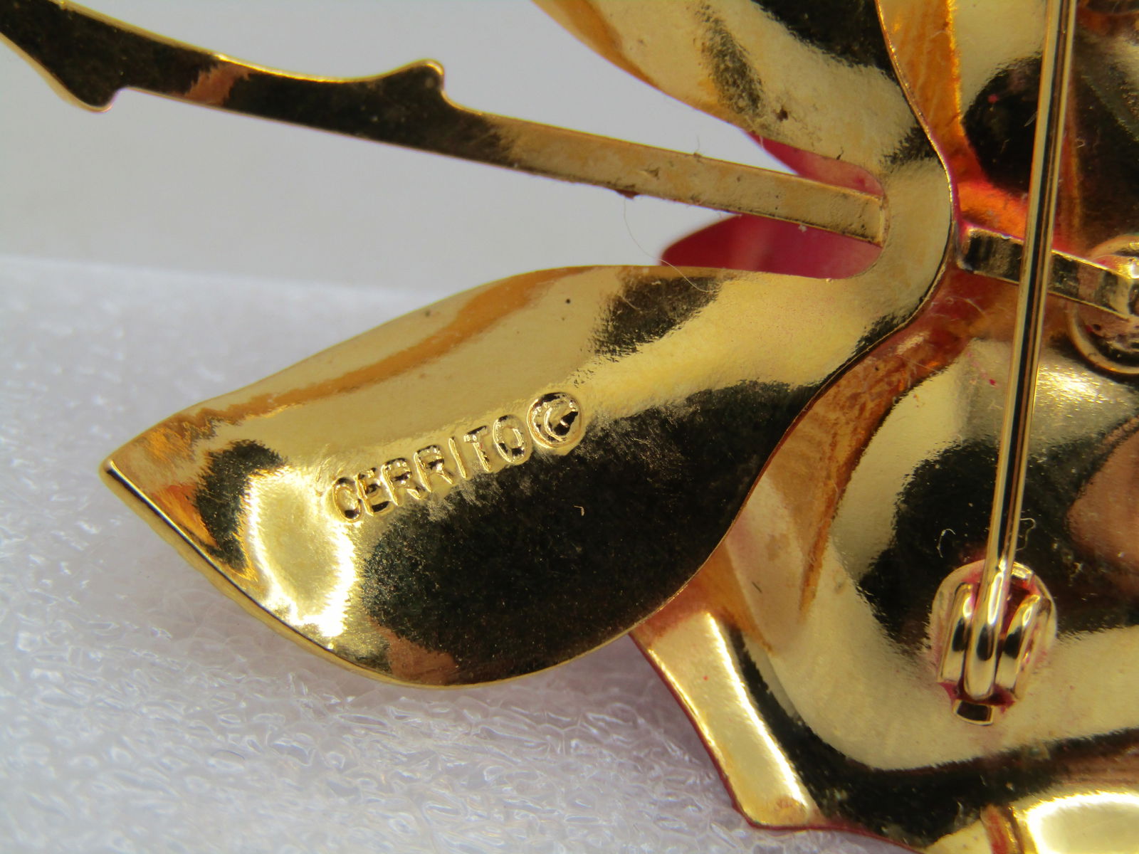 Vintage Red Rose Two Brooches & Earrings Set, Clip, Signed Cerrito, 1960's-1970's - 6