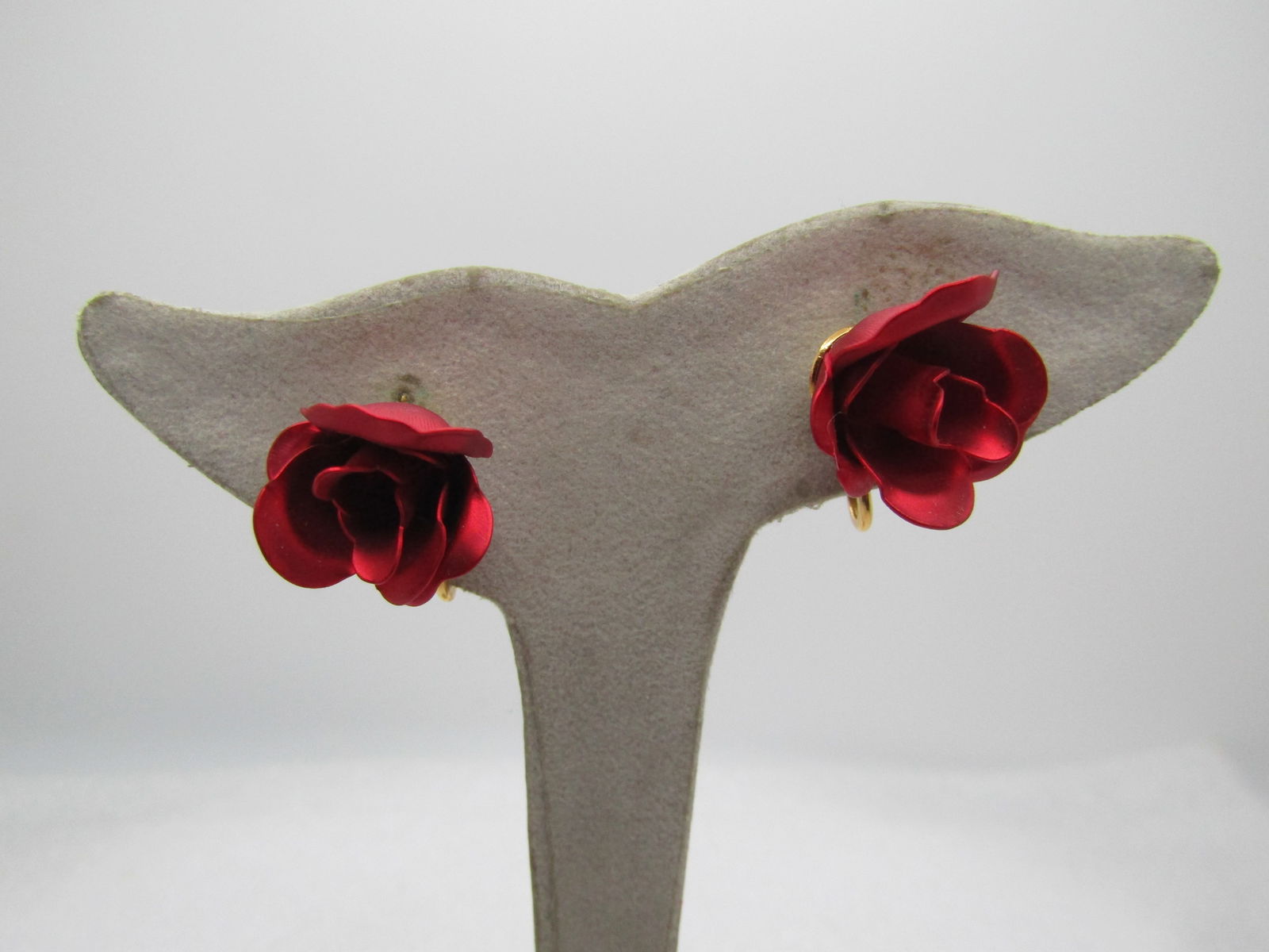 Vintage Red Rose Two Brooches & Earrings Set, Clip, Signed Cerrito, 1960's-1970's - 8