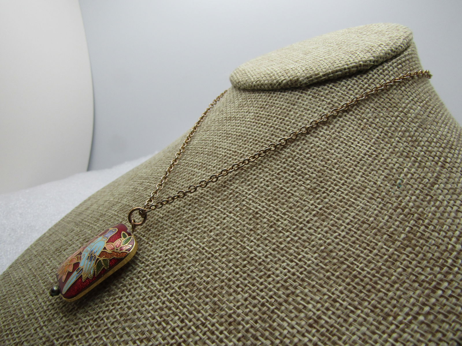 Vintage Bird & Flower Guilloche Necklce, 19", 1970's - 2