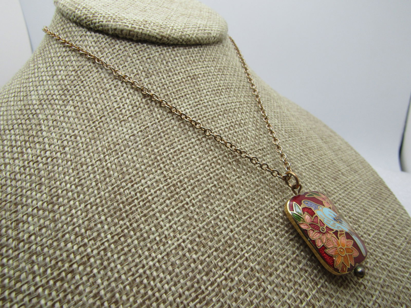 Vintage Bird & Flower Guilloche Necklce, 19", 1970's - 3