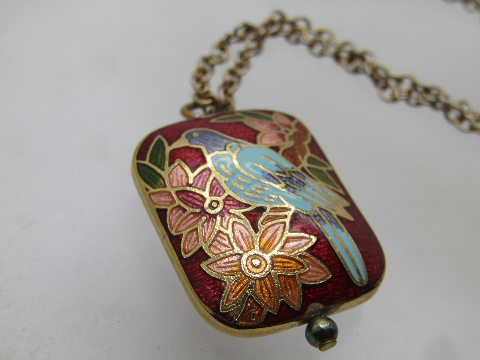 Vintage Bird & Flower Guilloche Necklce, 19", 1970's - 6